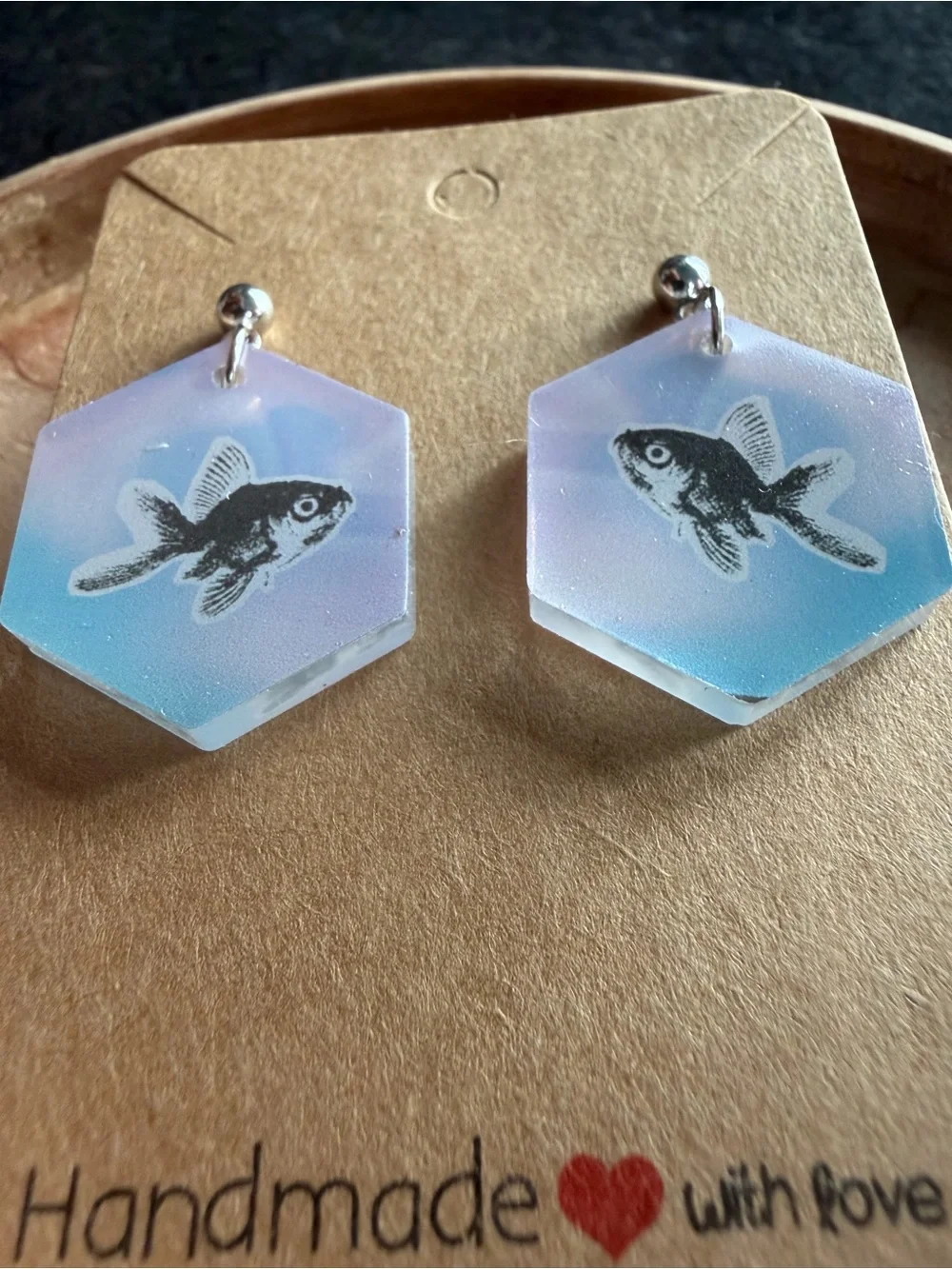 Handmade Fish Hexagon Drop Earrings - Blue Purple Gradient